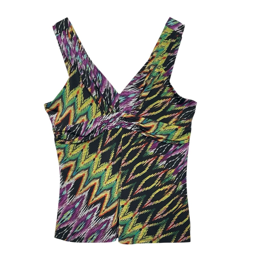 Bisou Bisou Y2K Babydoll Top Multicolor‎ Sleeveless V Neck Casual Top XL Fitted